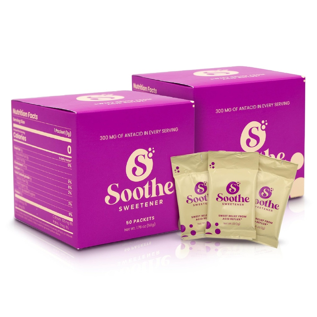 Sweet Soothe Natural Antacids for Acid Reflux – Calcium Carbonate, Soothing Drink Enhancer, Zero-Calorie Blend (100 Count)