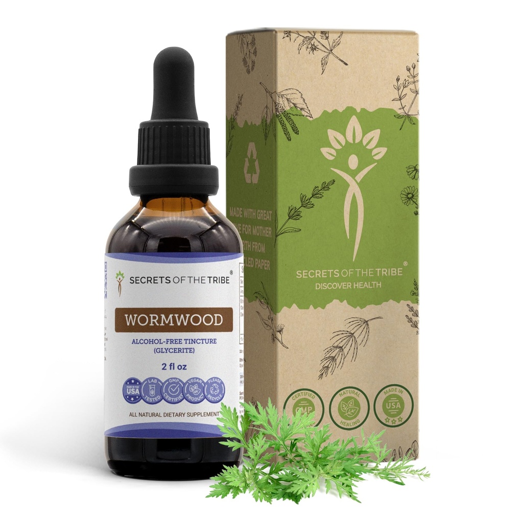 Secrets of the Tribe Wormwood Alcohol-Free Liquid Extract, Wormwood (Artemisia Absinthium) Dried Herb Tincture Supplement (2 FL OZ)
