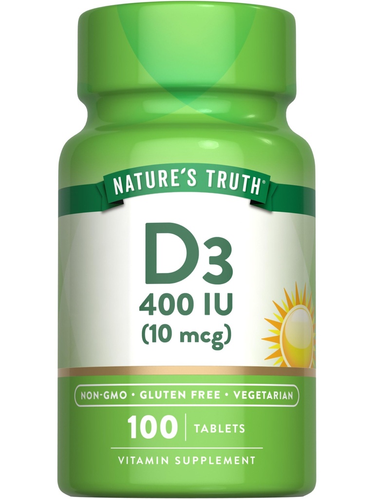 Nature's Truth Vitamin D3 | 400 iu (10 mcg) | 100 Tablets | Vegetarian, Non-GMO, & Gluten Free Supplement