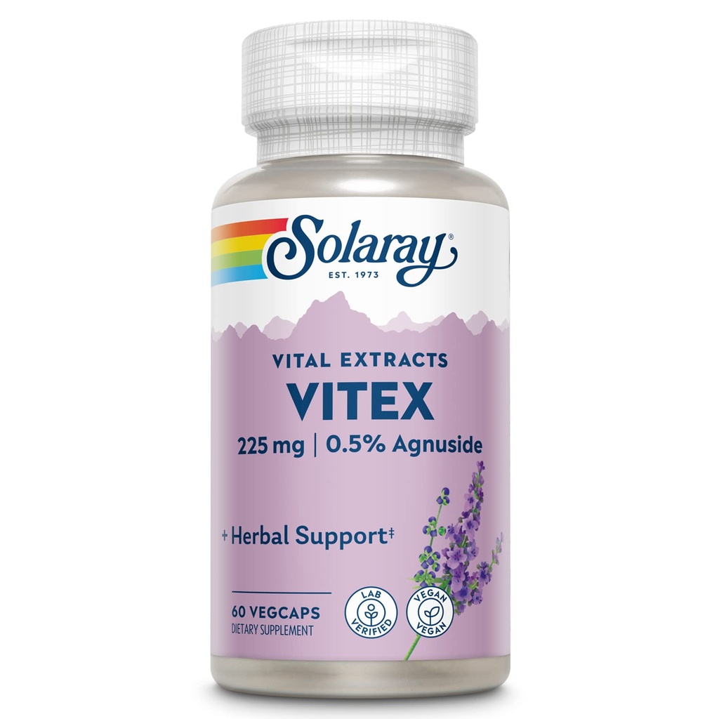 SOLARAY Vitex Berry Extract 225 mg - συμπλήρωμα σμέουρων για γυναίκες - Παραδοσιακή υποστήριξη ισορροπίας ορμονών - Caste Tree Berry - Vegan, Εργαστήριο Επαληθευμένο - 60 εξυπηρετήσεις, 60 VegCaps