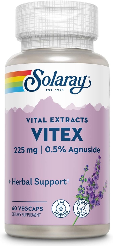 SOLARAY Vitex Berry Extract 225 mg - Chasteberry Supplement for Women - Traditional Hormone Balance Support - Chaste Tree Berry - Vegan, Lab Verified - 60 Servings, 60 VegCaps