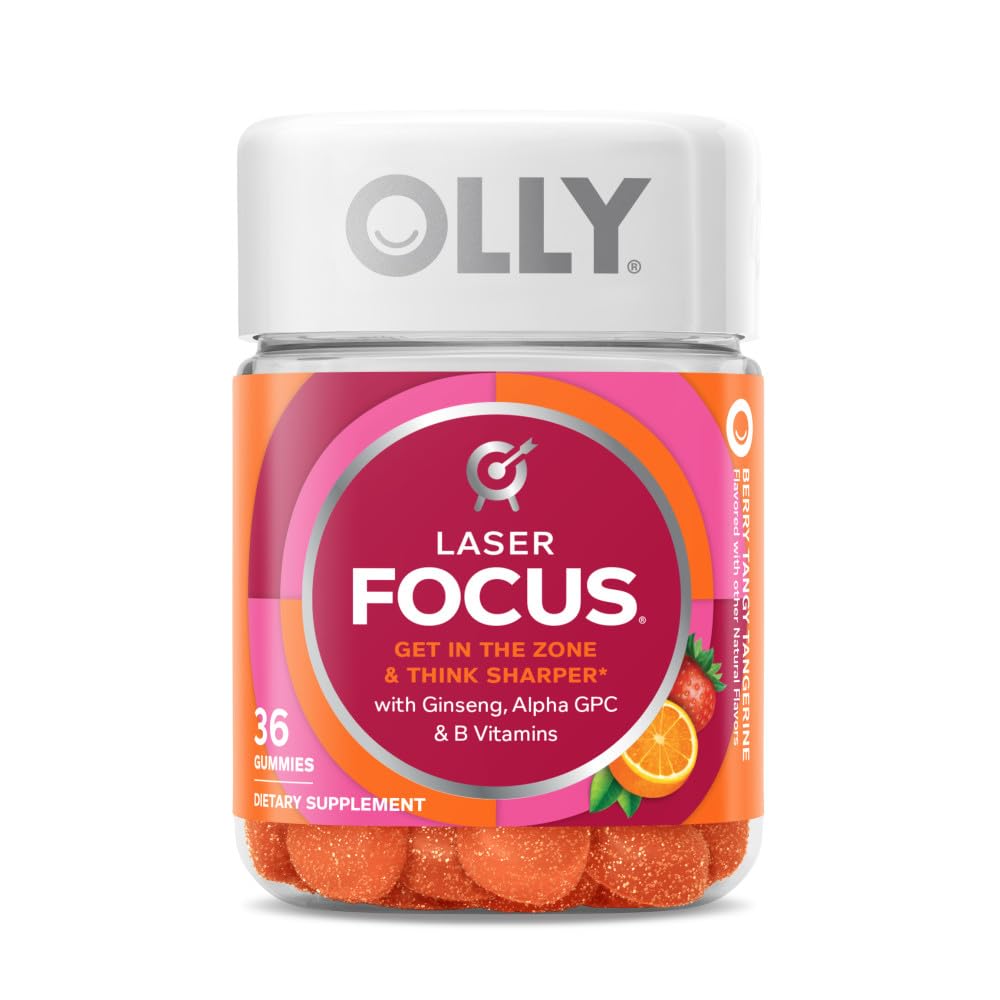 OLLY Ultra Strength Goodbye Stress Softgels 60 Count & Laser Focus Gummy 36 Count Brain Support Supplement Bundle