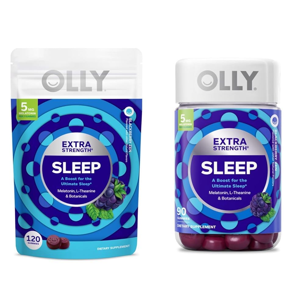 OLLY Extra Strength Sleep Gummies with Melatonin, L-Theanine and Botanicals, BlackBerry Flavor, 120 and 90 Count