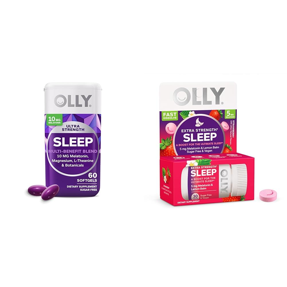 OLLY Ultra Strength Sleep Softgels with Melatonin & Extra Strength Fast Dissolve Strawberry Sleep Tablets - 60 Count & 30 Count