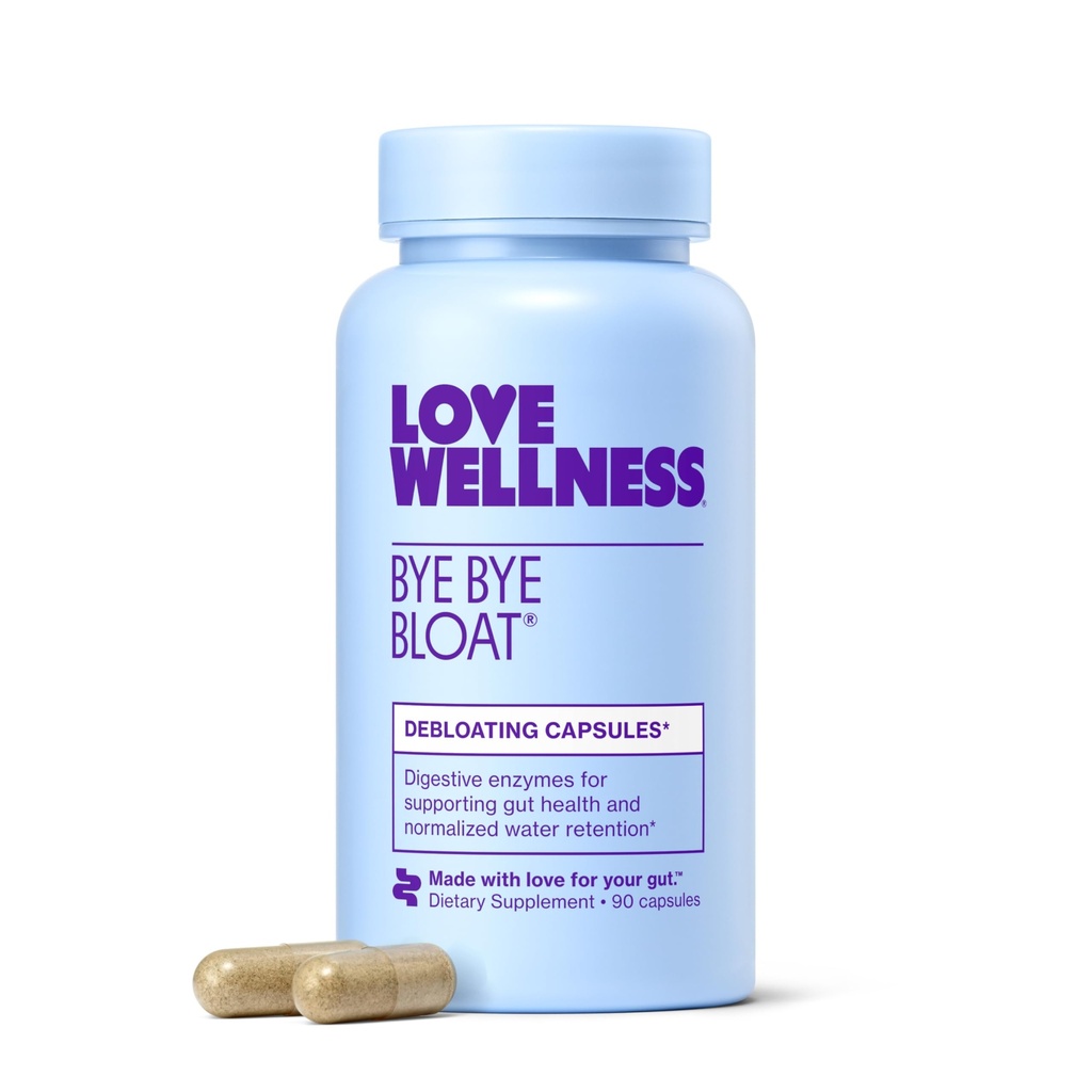 Love Wellness Bye Bye Bloat | Digestive Enzymes | Fast Acting Bloating Relief for Women | Helps Reduce Water Retention & Gas Relief | Supports Digestive Health w/Fenugreek & Dandelion | 45-Day Supply