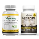 Vegan Vitality Brain Nutrition Bundle - Lions Mane Nootropic Capsles και Vegan Multivitamins. Συμπληρώματα υψηλής αντοχής για τη μνήμη και εστίαση και τη συνολική υγεία για τους χορτοφάγους και τους χορτοφάγους