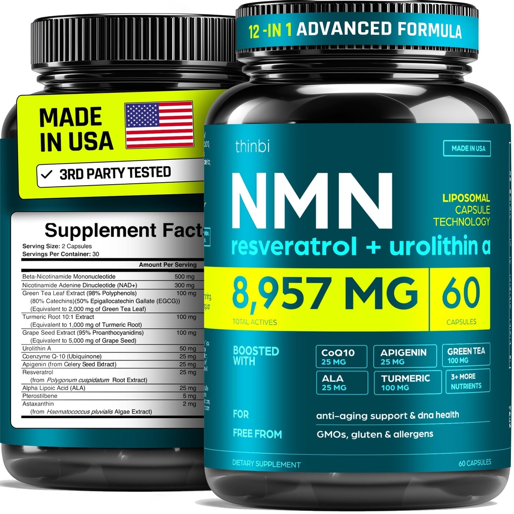 NMN Supplement with Real NAD+ Not Just a Booster | Urolithin A, Resveratrol, CoQ10, Alpha Lipoic Acid, Green Tea Extract | Cellular Longevity & Energy Support for Men & Women