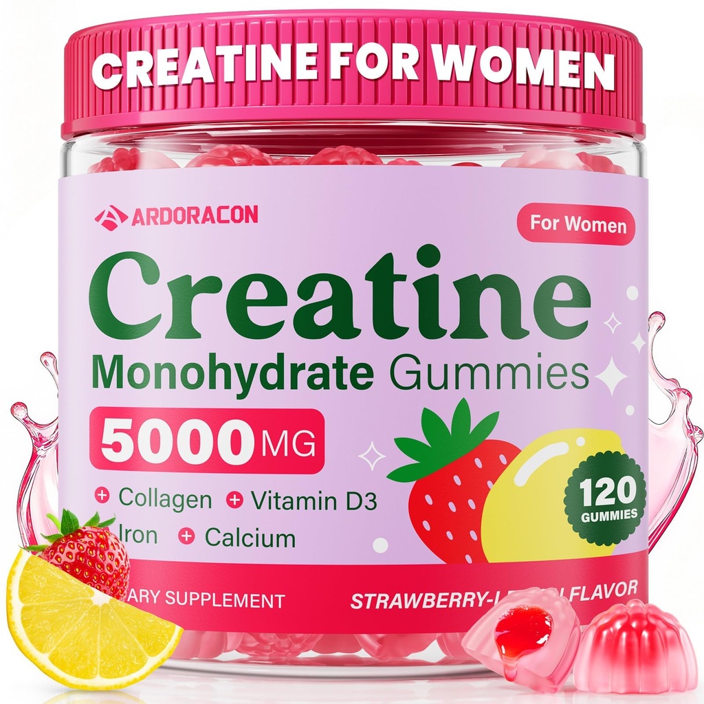 Creatine για γυναίκες, Creatine Monohydrate Gummies με κολλαγόνο, βιταμίνη D3 & Ασβέστιο για τους μυς, Booty & Energy, Flavoured Sugar Free Creatine Gummies Post & Pre Processing Συμπληρώματα για γυναίκες, 120 Ct