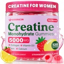 Creatine for Women, Creatine Monohydrate Gummies with Collagen, Vitamin D3 & Calcium for Muscles, Booty & Energy, Flavored Sugar Free Creatine Gummies Post & Pre Workout Supplements for Women, 120 Ct