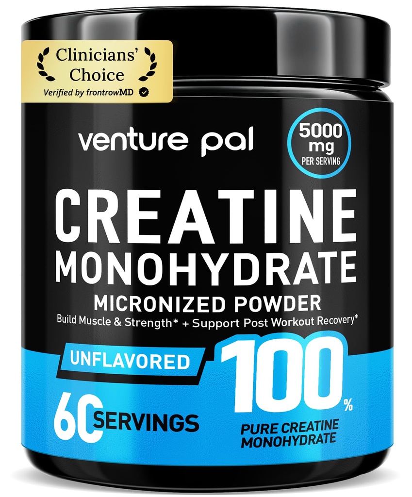 Venture Pal 100% Pure Micronized Creatine Monohydrate Powder, Unlavored Creatine for Women & Men, Vegan, Keto, Gluten Free, 5 g (5000mg) per Serving, Creatina Monohidratada en Polvo