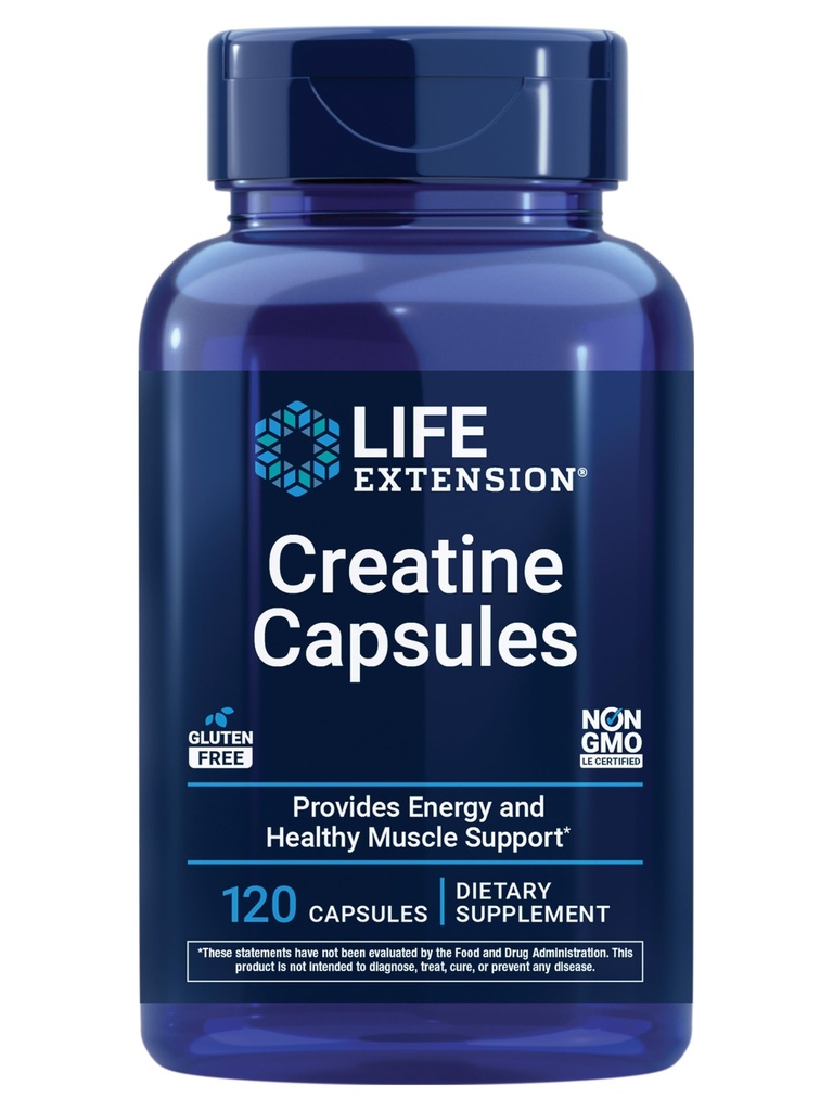 Επέκταση ζωής Κάψουλες Creatine – Creatine Monohydrate – Προάγει τη δύναμη, Lean μυών, Υγιεινή αντοχή – Μη ΓΤΟ, Χωρίς γλουτένη – 120 κάψουλες