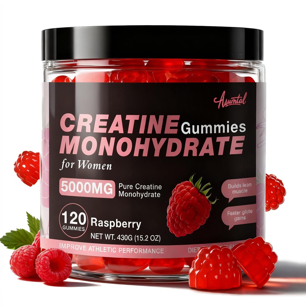 Creatine για τις γυναίκες 5000 MG, Creatine Gummies, Creatine Monohydrate συμπλήρωμα για την ανάπτυξη των μυών, τη δύναμη & την ενεργειακή υποστήριξη, Ζάχαρη δωρεάν προ προπόνηση Gummies 120 Count Raspberry Flavor