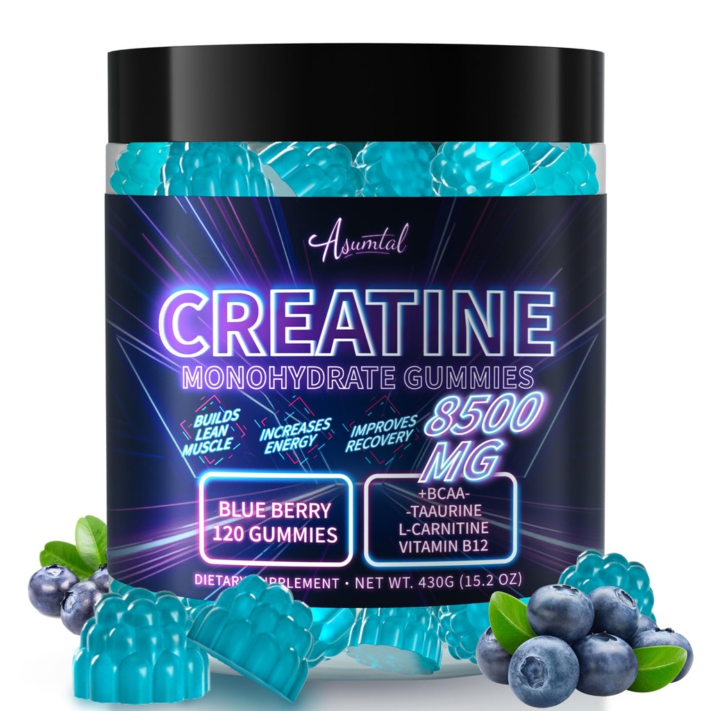 Creatine Monohydrate Gummies Complex 8500 MG για άνδρες και γυναίκες, Creatine Monohydrate συμπλήρωμα για την ανάπτυξη των μυών, τη δύναμη και την ενεργειακή υποστήριξη, προ προπόνηση Gummies 120 Count Blueberry