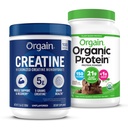 Orgain Creatine Monohydrate Powder (17.64 Oz, 100 Servings) & Organic Vegan Chocolate Fudge Protein Powder (2.03 lb) Bundle - Plant-Based Protein & Muscle Support