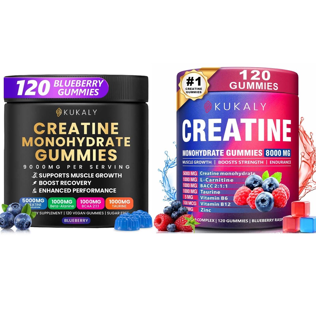Creatine Monohydrate Gummies for Men & Women, 9000MG Creatine Gummies Sugar Free - BCAA 2:1, B12 B6 for Boost Strength, Focus & Endurance, Vegan, Non-GMO