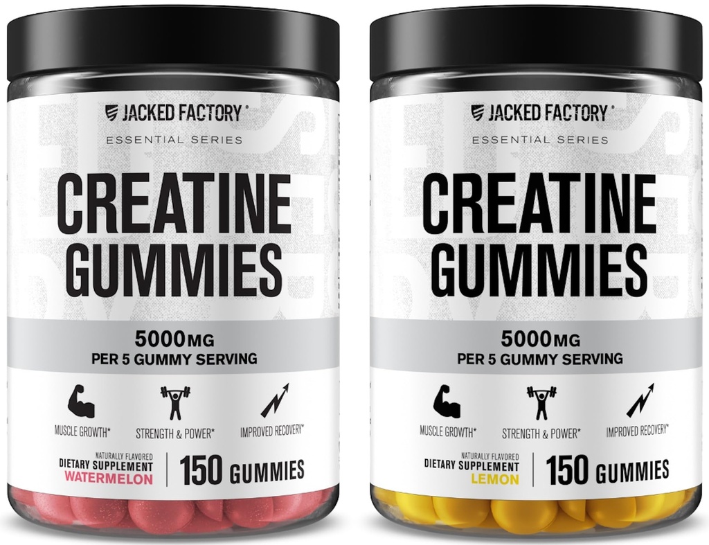 Jacked Factory Creatine Monohydrate Gummies 5g Καθημερινή Δόση (1g ανά Gummy) - Create Gummy για άνδρες και γυναίκες, Vegan-Friendly, Travel-Friendly, Third-Party Tested - 150 Gummies, Watermelon & Lemon