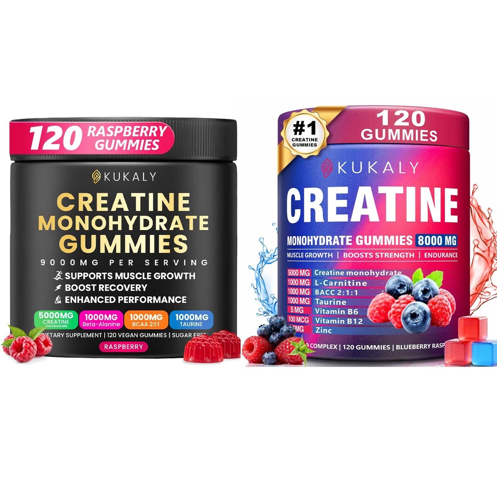 Creatine Monohydrate Gummies for Men & Women, 9000MG Creatine Gummies Sugar Free - BCAA 2:1, B12 B6 for Boost Strength, Focus & Endurance, Vegan, Non-GMO
