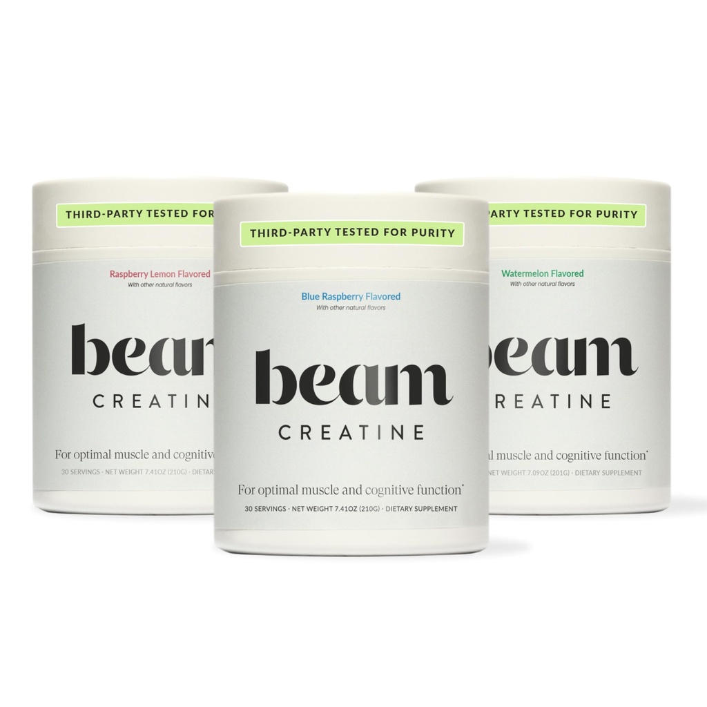 Beam Creatine Flavor Bundle – Raspberry Lemon, Blue Raspberry & Watermelon – Micronized Creatine Monohydrate Powder for Muscle Strength, Growth, Power, Endurance & Recovery – Third-Party Tested