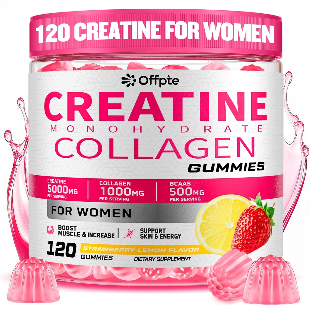 Creatine for Women, 5000mg Creatina Monohidratada Gummies with Collagen + BCAA Chews for Muscle Recovery, Boost Endurance, Flavored Pre-Workout Supplement, Sugar-Free, No Bloating, 4 Gummies Per Day