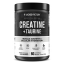 Jacked Factory Creatine + Taurine - Creatine Monohydrate 5000mg με Taurine 2000mg για αυξημένη μυϊκή δύναμη & κυτταρική ενυδάτωση - 60 εξυπηρετήσεις, Άγευστη