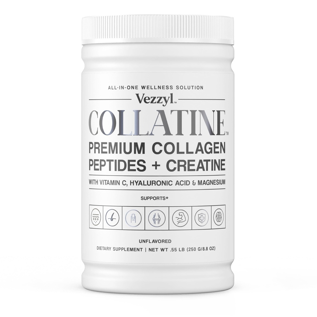 Collatine - Premium Collagen Peptides + Creatine with Vitamin C, Hyaluronic Acid and Magnesium for Skin, Hair, Nails, Bone & Joint, Muscle, Immune and Cognitive Aid (.55 LB (250 G/8.8 OZ)
