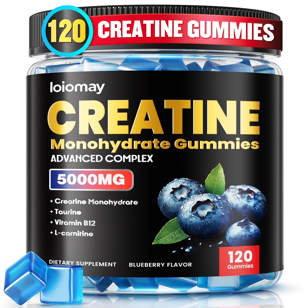 Creatine Gummies for Men & Women, 5-in-1 Complex with Taurine, L-Carnitine, Vitamin B12 & B6 Support Muscle, Recovery, 5g Creatine Monohydrate Gummies Post & Pre Workout Supplements, 120 Count