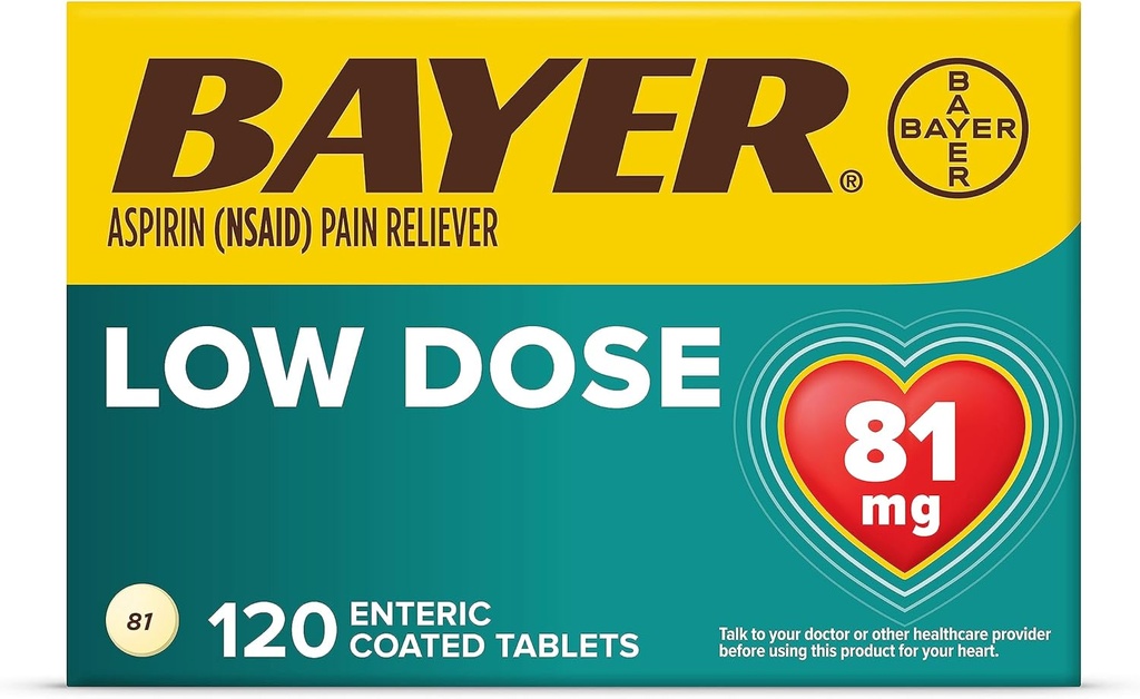 Bayer Aspirin Regimen, Εντερικά Επικαλυμμένα Δισκία 81mg, Πόνος Reliever/ Μειωτής Πυρετού, 120 Αριθμός