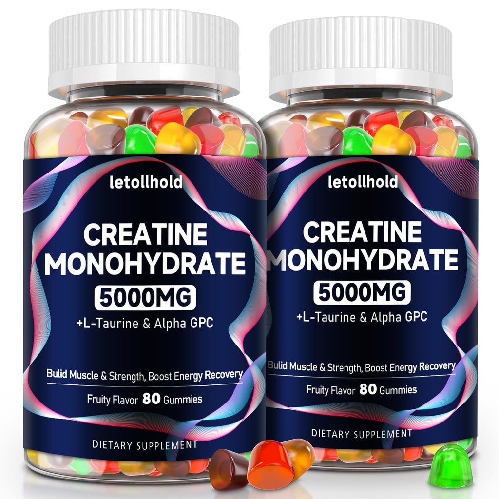 Creatine Monohydrate Gummies 5g για γυναίκες & άνδρες - Creatine Gummies για γυναίκες Προ προπόνηση Μασώμενα με L-Taurine & Alpha GPC, χωρίς ζάχαρη οικοδόμος μυών, Energy Boost, Vegan Non-GMO (160 Count)