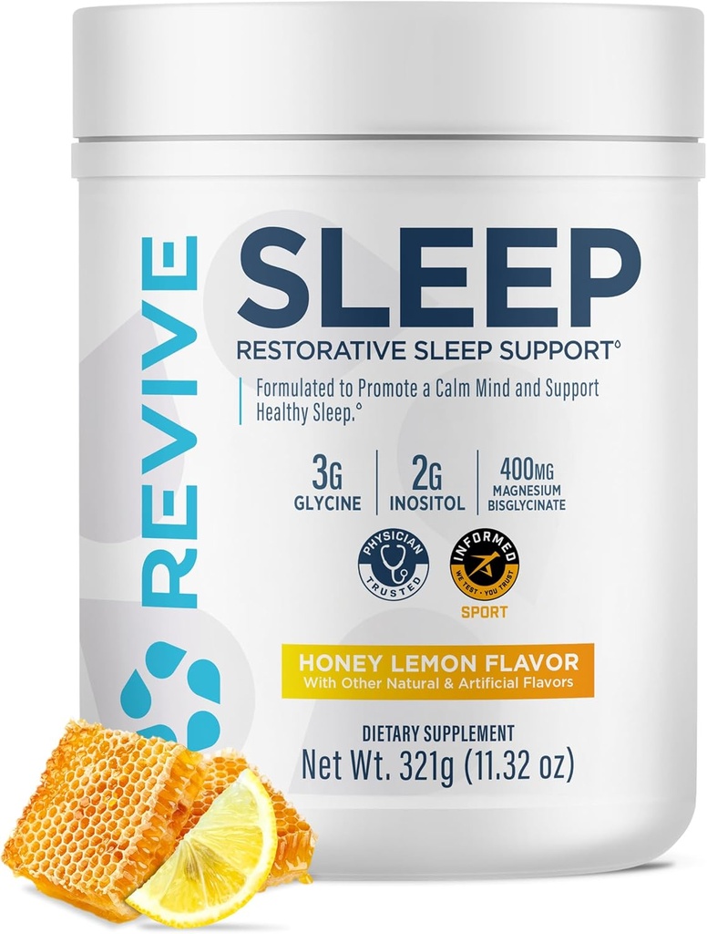 Revive MD Sleep Supplement for Adults, Honey Lemon - Sleep Supplements with Magnesium (Glycinate), Inositol, Glycine & L-Theanine - Προάγει την χαλάρωση & την υγεία του ύπνου