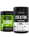 Jacked Factory Nitrosurge Pre-Workout & Createine Monohydrate - Προ-Γυμναστική σκόνη με πλάσμα για την ανάπτυξη των μυών, αυξημένη δύναμη, ατελείωτη ενέργεια - Arctic White Preworkout & Unflaved Creatine