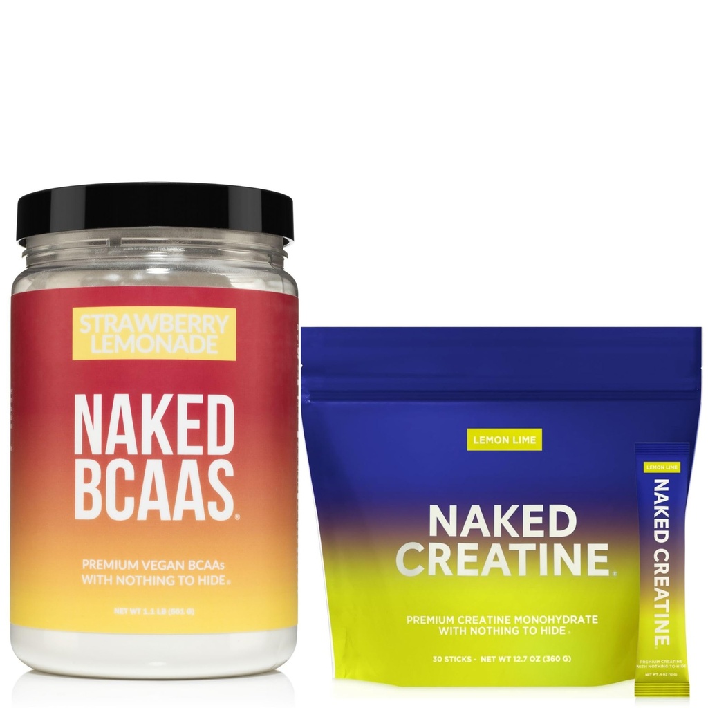 NAKED Strawberry Lemonade BCAAs 501g (34 Servings) Lemon Lime Creatine Stick Packs (30 Count) – Vegan; Non-GMO; Gluten Free; Soy Free; No Additives