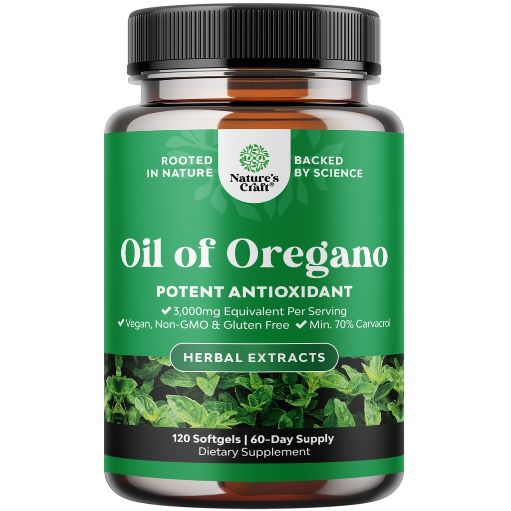 Wild Oregano Oil Softgels - Super Concentrated Softgels Oil of Oregano with Carvacrol 70% for Digestion & Immune Support - Herbal Supplements for Intestine Cleanse, Body Detox & Repair - 120 Ct