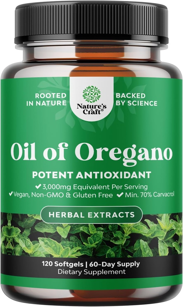 Wild Oregano Oil Softgels - Super Concentrated Softgels Oil of Oregano with Carvacrol 70% for Digestion & Immune Support - Herbal Supplements for Intestine Cleanse, Body Detox & Repair - 120 Ct