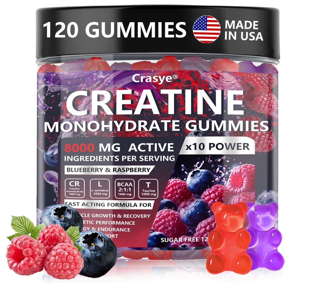 Creatine Monohydrate Gummies Complex 8000 MG για τους άνδρες γυναίκες, Creatine Gummy με Taurin BCAA για την ενεργειακή υποστήριξη και τη μυϊκή δύναμη, συμπλήρωμα ζάχαρης δωρεάν πριν την προπόνηση