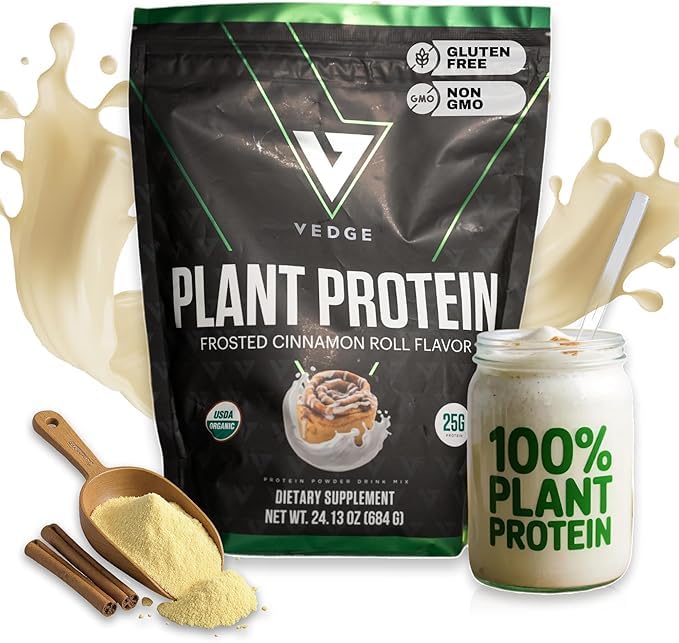 vedge Vegan Protein Powder - Φυτική Πρωτεΐνη σε σκόνη με Pea, Κολοκύθα & Ηλίανθος - USDA Organic, Amino Acids, Γαλακτοκομικά, Χωρίς Γλουτένη, Χωρίς σόγια, Κέτο, Μη ΓΤΟ, Ομαλή Υφή - Κανέλα - 20 Μερίδες