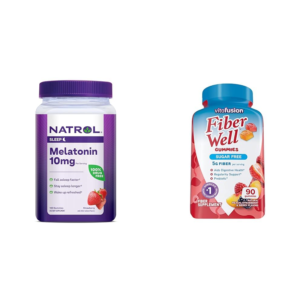 Natrol Melatonin Gummies 140ct & Vitafusion Fiber Gummies 90ct Bundle, Sleep & Digestive Support