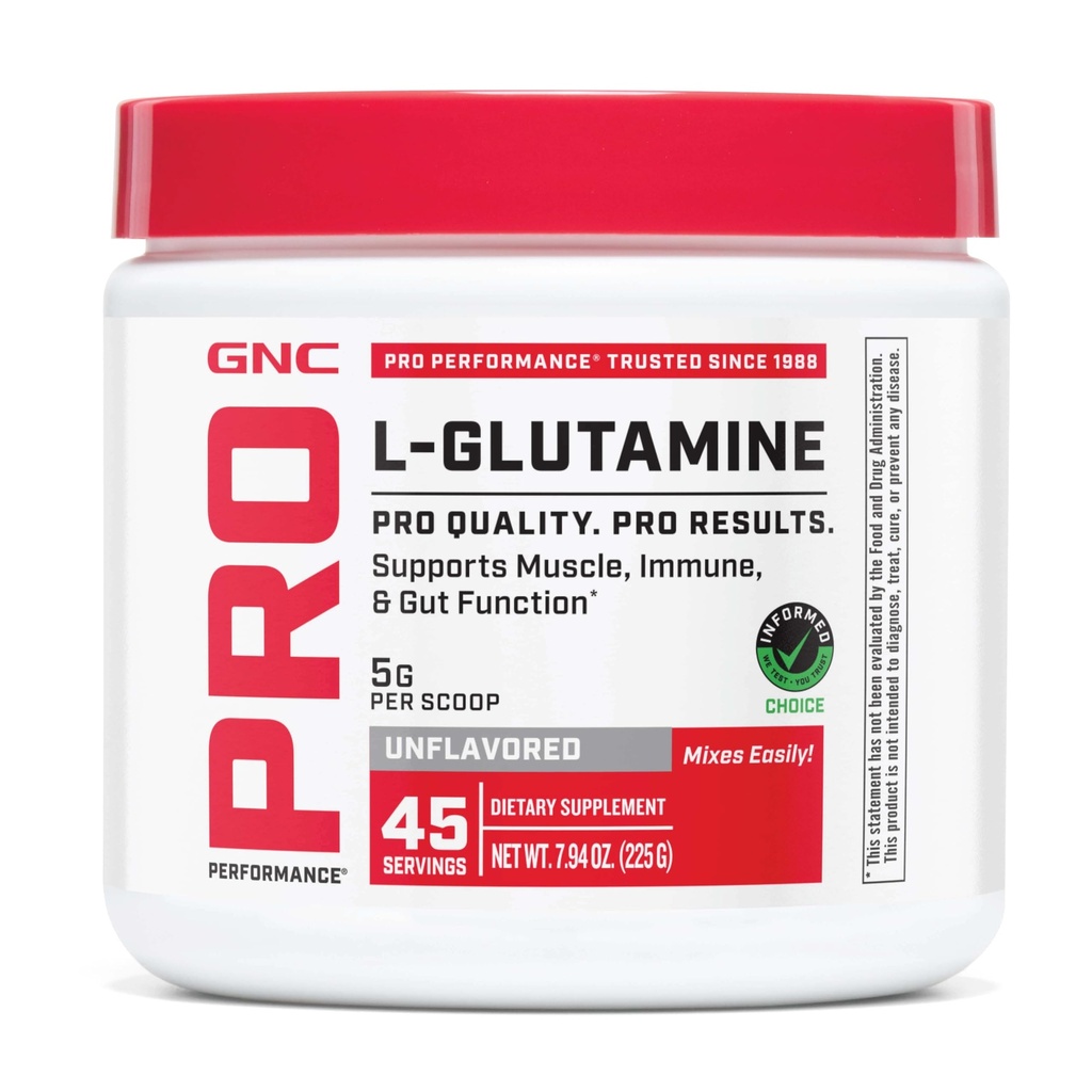 GNC Pro Performance L-Glutamine 5000mg, Amino Acid Supplement Powder, Supports Muscle Recovery & Function, Fuels Immune System, Unflavored, 45 Servings
