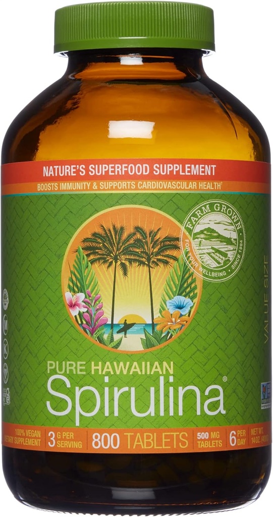 Nutrex Χαβάη, Pure Hawaiian Spirulina 500 mg, Vegan, Υποστηρίζει ανοσοποιητικό σύστημα, καρδιά, κύτταρα και ενέργεια, 800 δισκία