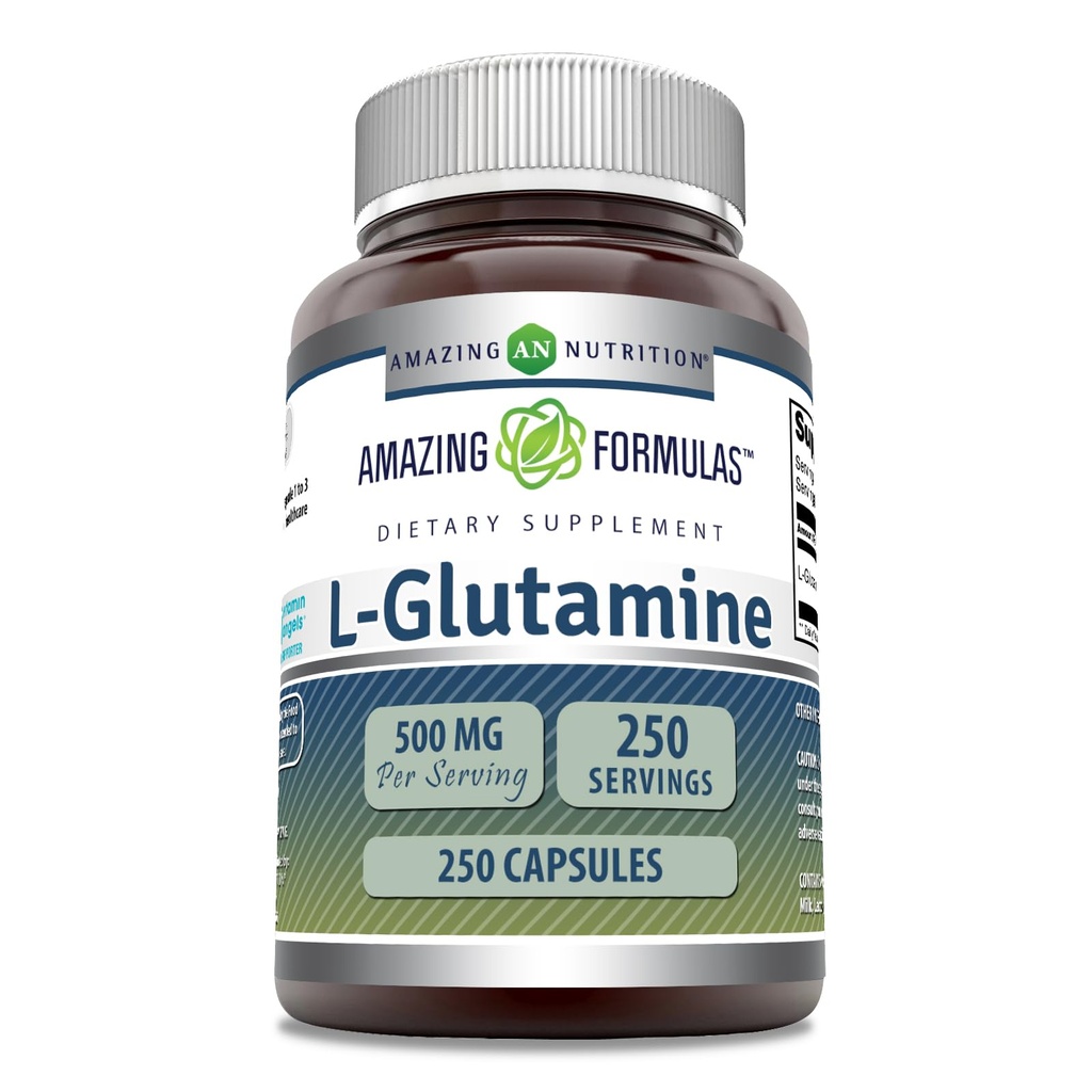 Amazing Formulas L-Glutamine 500 Mg Amino Acid Supplement | Capsules | Non-GMO | Gluten-Free | Made in USA (1 Pack | 250 Count)