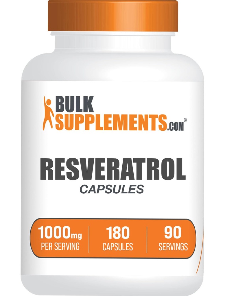 BulkSupplements.com Resveratrol Capsules - Resveratrol Supplement, Antioxidants Supplement, Resveratrol 1000mg - Gluten Free, 2 Capsules per Serving, 180 Count (Pack of 1)
