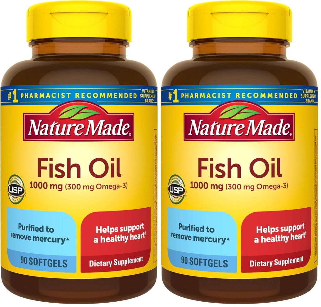 Nature Made Fish Oil Omega 3 Συμπληρώματα, 1000 mg Softgels, Omega 3 Fish Oil for Healthy Heart Support, 90 Softgels, 45 Day Supply (Pack of 2)