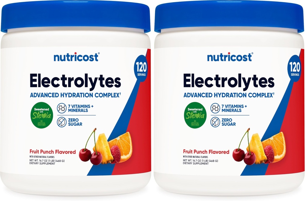 Nutricost Electrolyte Complex Powder (120 Servings, Fruit Punch) - Hydration Supplement Drink Mix with Vitamins and Minerals (Pack of 2)