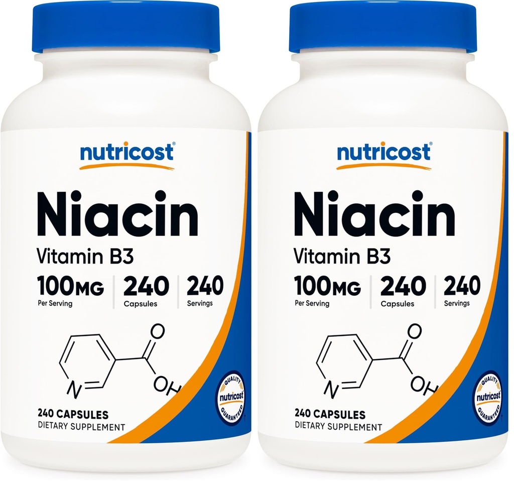 Nutricost Niacin (Vitamin B3) 100mg, 240 Capsules - with Flushing, Non-GMO, Gluten Free (Pack of 2)