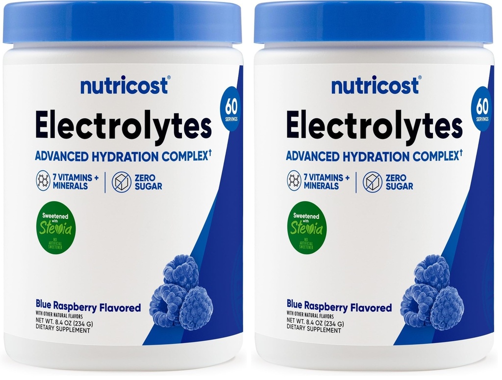 Nutricost Electrolyte Complex Powder (60 Servings, Blue Raspberry) - Hydration Supplement Drink Mix with Vitamins and Minerals (Pack of 2)