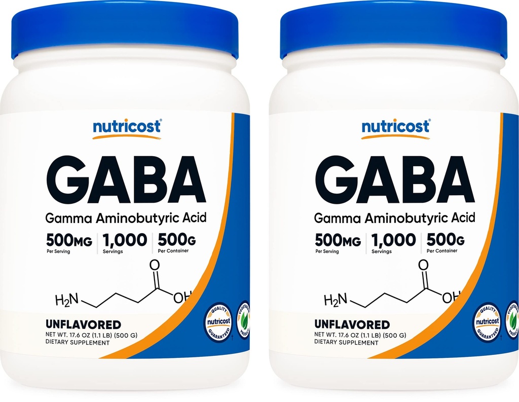 Nutricost Pure GABA (Gamma Aminobutyric Acid) Powder (500 Grams/1.1 pounds) (2 Pack)
