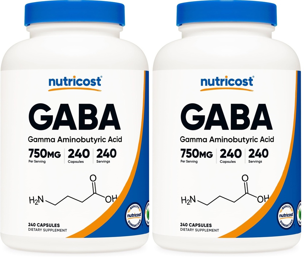 Nutricost GABA (Gamma Aminobutyric Acid) 750mg, 240 Capsules, 240 Servings - Non-GMO, Gluten Free (Pack of 2)