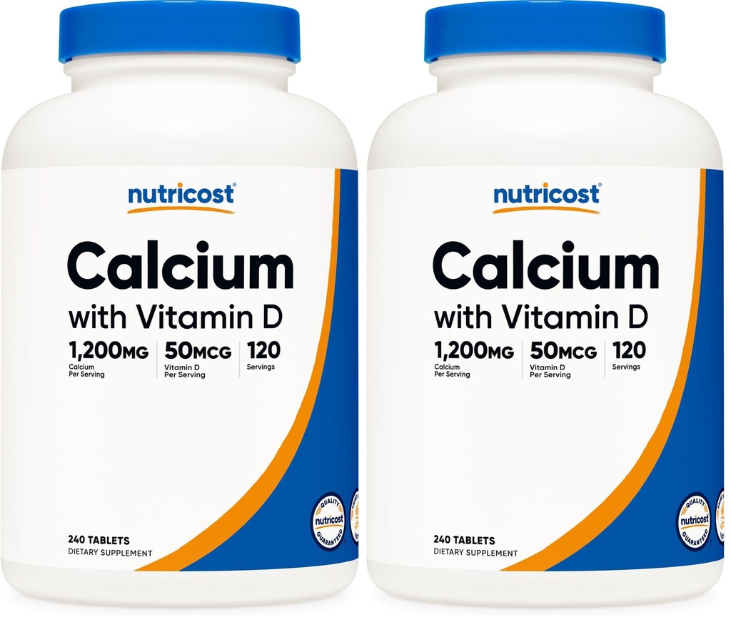 Nutricost Calcium with Vitamin D, 240 Tablets - Calcium (1200mg) Vitamin D (50mcg) Per Serving - Non-GMO, Gluten Free (Pack of 2)
