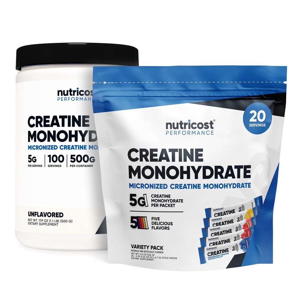 Nutricost Micronized Creatine Monohydrate 500 Grams και 20 Stickpacks (Variety) Bundle