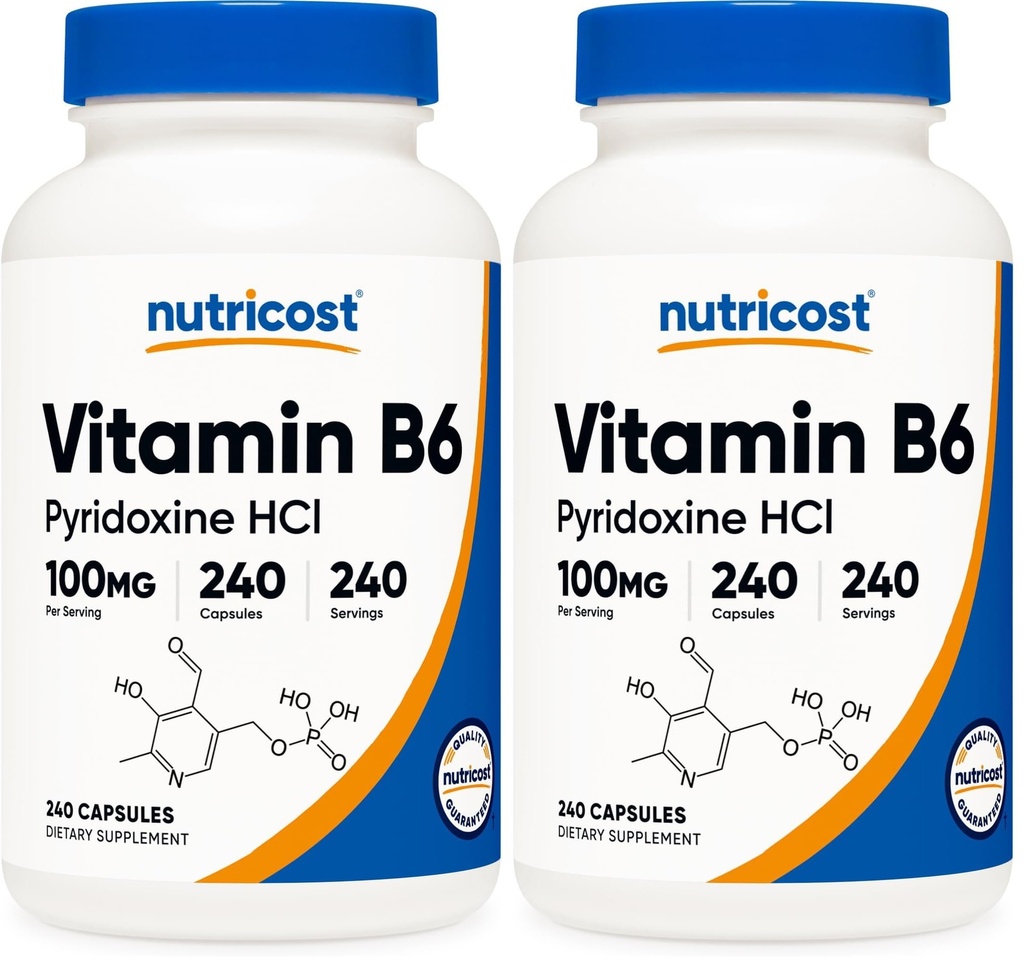 Nutricost Vitamin B6 (Pyridoxine HCl) 100mg, 240 Capsules (Pack of 2)
