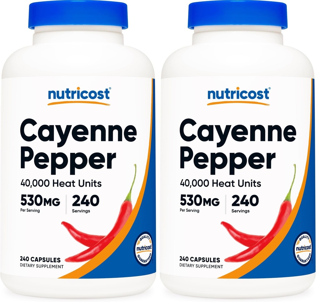 Nutricost Cayenne Pepper 530mg, 240 Capsules - 40,000 Heat Units, Gluten Free, Non-GMO (Pack of 2)